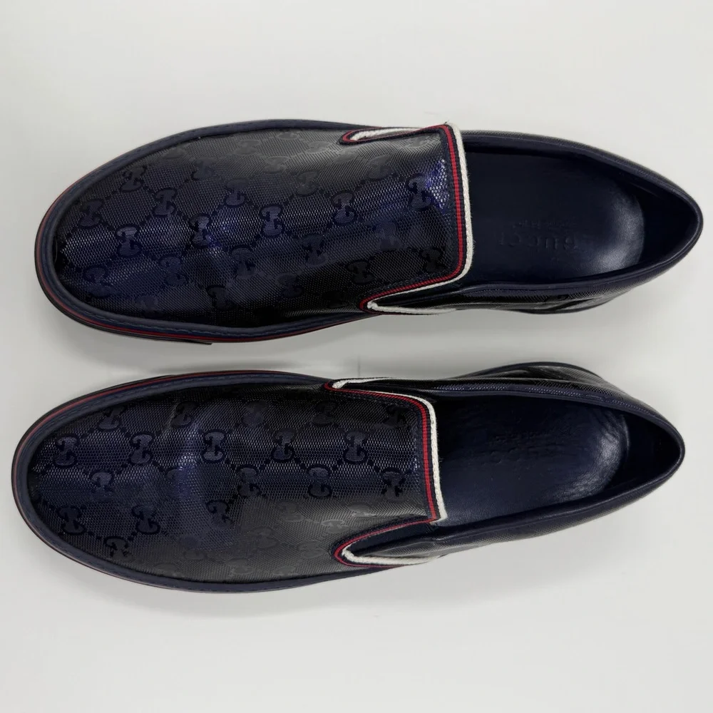 Gucci GG Guccissima Blue/Purple 
Slip-On Loafers/Sneakers w/Red and White Trim. - Picture 4 of 5